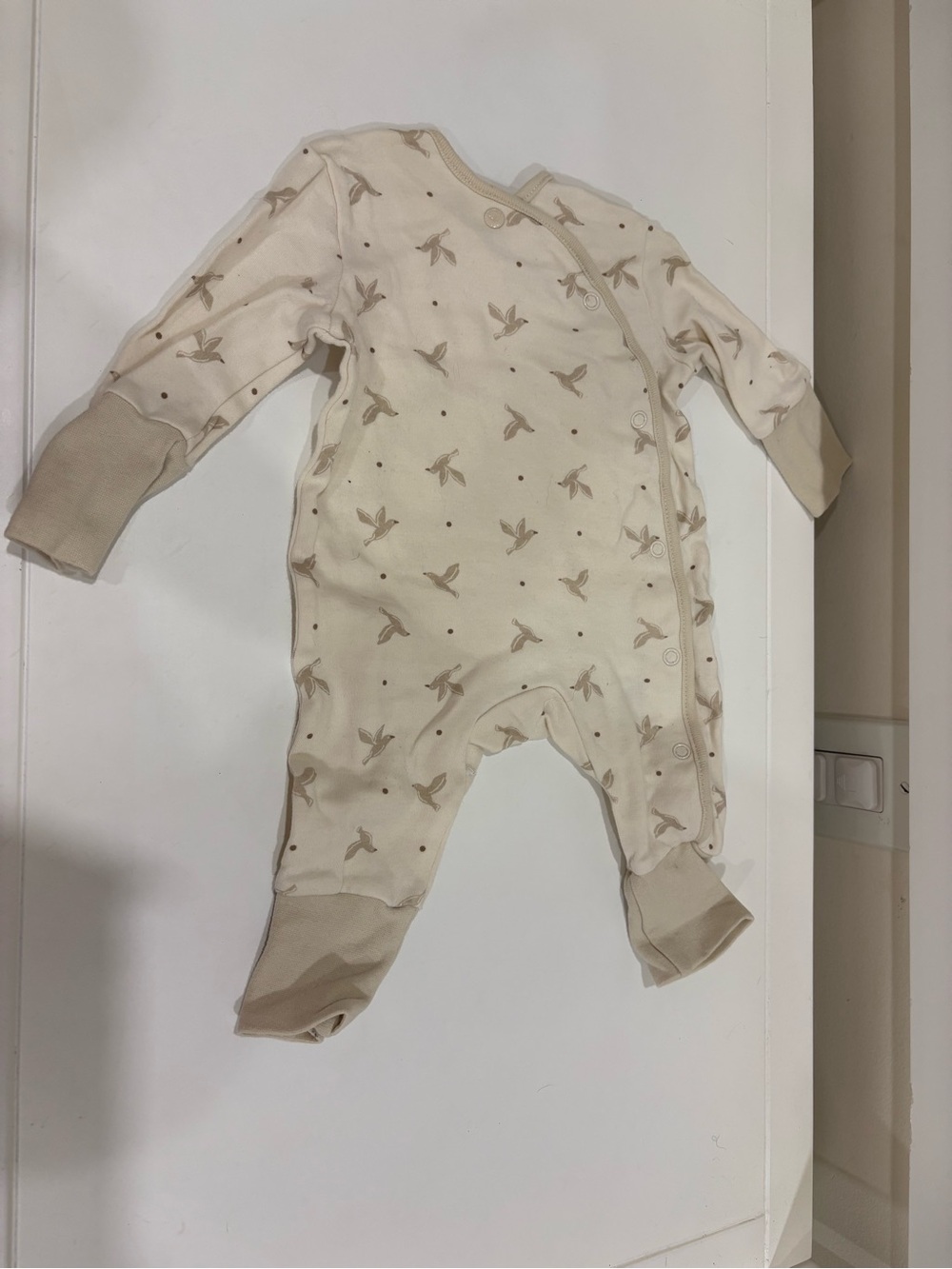Cream Footed Baby One-Piece with Bird Print